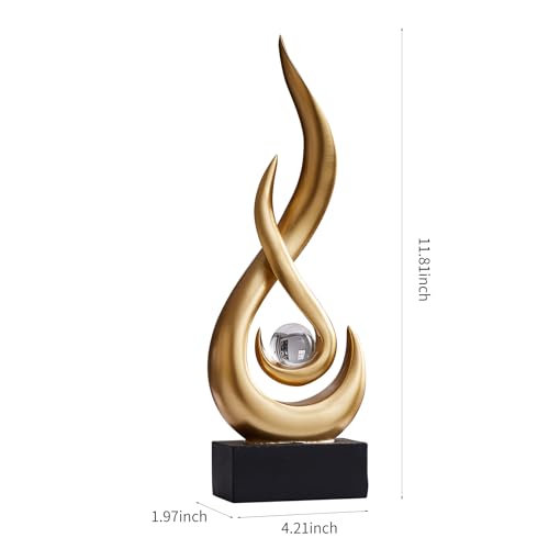 AWNR Abstract Gold Sculpture Decor: Flame Statue with Glass Ball Resin Art Figurines Unique Centerpiece Table Decorations Modern Home Decor Living Room TV Stand Coffee Table Office Decor - color: Golden Statue