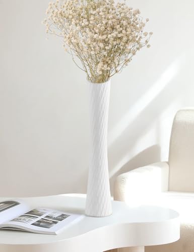 16 Inch Tall Ceramic Flower Vase,Minimalist Style Slender Floor Vase for Living Room, Home, Office Bedroom Table Centerpieces Shelf Kitchen Wedding Farmhouse Décor（White） - color: Tallvase-white