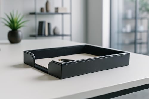 Dacasso Bonded Leather Desktop Tray Luxury Letter Holder & Paper Organizer for Desk, 13.5in x 10.5in x 2.13in, Black - color: Black, size: 13.5" x 10.5" x 2"