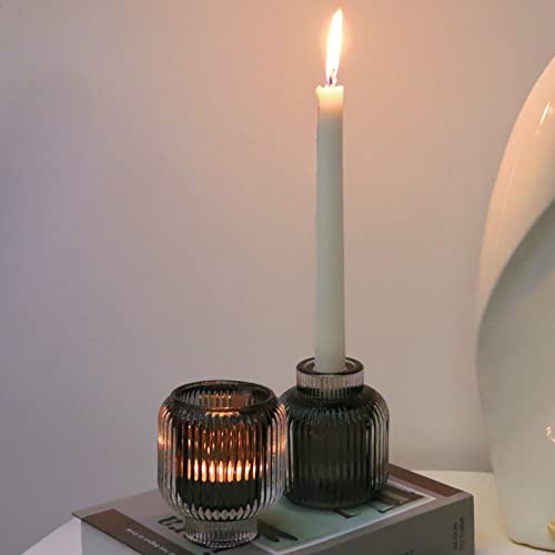Woho Grey Votive Candle Holders for Table Centerpiece Set of 2, Glass Votive Candle Holder for Home Decor, Tealight Candle Holder Bulk for Birthday - color: Gray