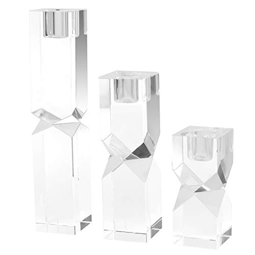 Crystal Candle Holders Set of 3, Clear Taper Candle Holder Decor, Table Centerpieces for Home Party and Wedding Decoration(3.9''/5.9''/7.9'' Height)