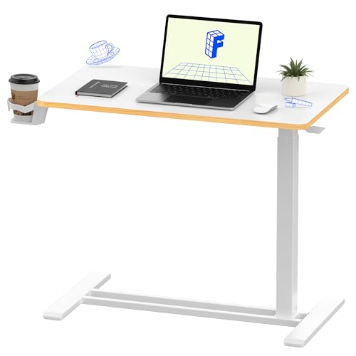 FLEXISPOT H7 Adjustable Overbed Bedside Table with Wheels Pneumatic Mobile Standing Laptop Desk Rolling Computer Cart Movable Overbed Table Hospital Home Use (31.5" W x 17.7" D, White Maple Large) - color: White Maple, size: Large
