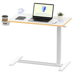 FLEXISPOT H7 Adjustable Overbed Bedside Table with Wheels Pneumatic Mobile Standing Laptop Desk Rolling Computer Cart Movable Overbed Table Hospital Home Use (31.5" W x 17.7" D, White Maple Large) - color: White Maple, size: Large