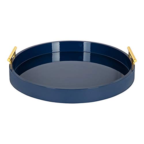 Kate and Laurel Lipton Modern Round Tray, 15.5" Diameter, Navy Blue and Gold, Decorative Accent Tray for Storage and Display - color: Navy Blue, size: 15.5"