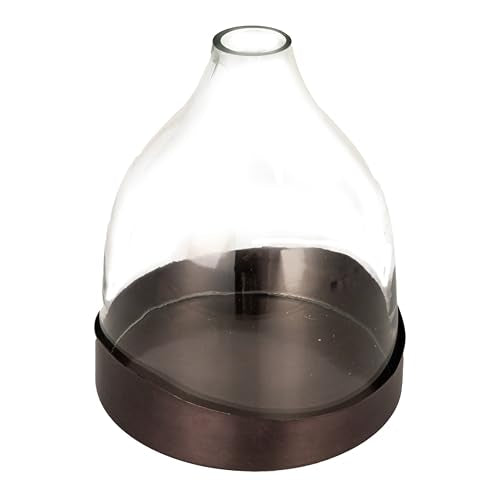 Creative Co-Op Sophisticated Glass Cloche with Metal Tray, Clear and Black Nickel - color: Nickel