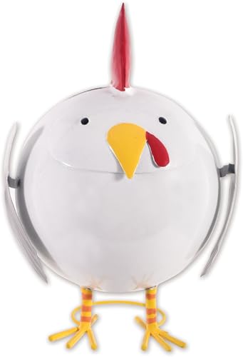 Sunset Vista Designs Funny Yard Decor - Belly Acres Farm Nugget Chicken Ball-Shaped Metal Garden Sculpture, 3.93" x 20.0" x 6.29", Mini-Peep