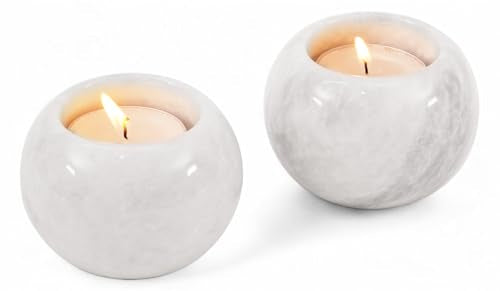 Marble Tealight Candle Holder 3.5 Inch White Gifts, Stone Holders for Votive Candles & Small Tea Lights Set of 2 for Birthday, Wedding Decorations - size: 3.5 inches