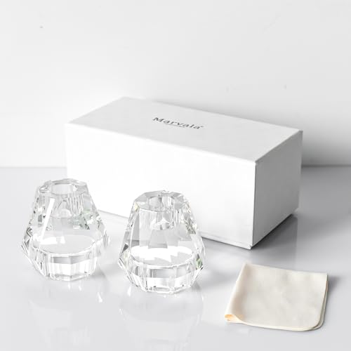 Crystal Candle Holders Pack of 2, Reversible Clear Tealight or Taper Candlesticks, Table Centerpiece Home Decor for Wedding, Dining, Party, Luxury Gift Set (Transparent) - color: Clear