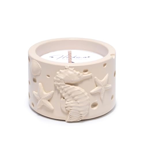 Hodao Oceanic Serenity Handcrafted Aromatherapy Box with Candle & Decor – Beach Rock Sculpture with Sea Turtle, Seashells, for Home, Bathroom, Yoga Room Decor (Brown-Seahorse) - color: Brown-seahorse
