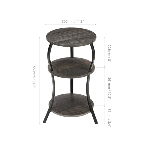Vintage Small Round Side Table, 3-Tier Slim Waist Circular End Table with Storage Shelf, Compact Tea Sofa Side Table, Round Corner Coffee Table Nightstand for Living Room Bedroom Small Spaces,Grey - color: Grey, style: Classic