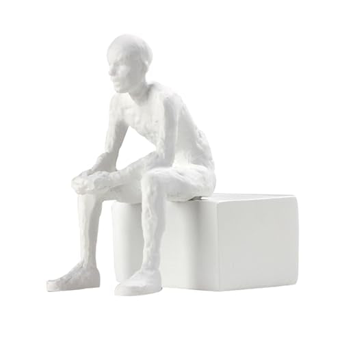 Modern Abstract Resin Sculpture Sitting Man Figurine, Japandi Style Matte White Home Decor, Minimalist Accent Ornament for Tabletop, Shelf, Desk, Living Room and Office