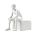 Modern Abstract Resin Sculpture Sitting Man Figurine, Japandi Style Matte White Home Decor, Minimalist Accent Ornament for Tabletop, Shelf, Desk, Living Room and Office