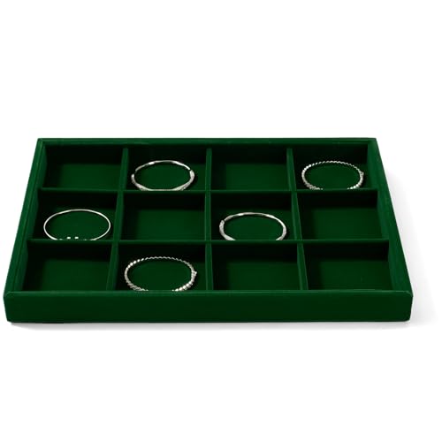 12 Grids Velvet Jewelry Tray Bracelet Trays Bangle Holder for Bracelet Bangle Earring Ring Display Storage (Green) - size: 12 Grid for Bracelet/Bangle