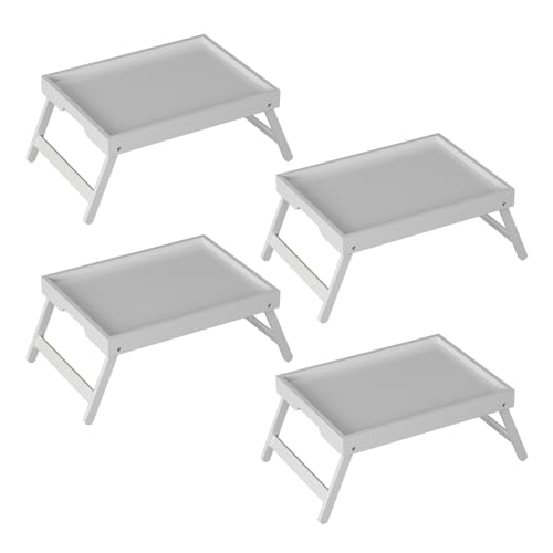 Youpehom Bed Tray Table with Folding Legs, Bamboo Breakfast in Bed for Kitchen Serving Tray, Sofa, Eating, Used As Laptop Desk Snack Tray (4 Pack, White Color) - color: White-4 Pack, size: Medium