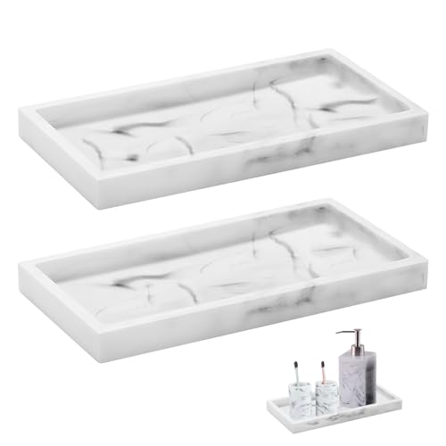 2 Packs Silicone Bathroom Vanity Tray Large 11.8" ＆ Large 11.8" Set - Rectangle Shatterproof Flexible Bathroom Tray for Soap Dispenser, Tissues, Candles, Towel, Plant, Perfume Key - color: White 11.8" & 11.8"