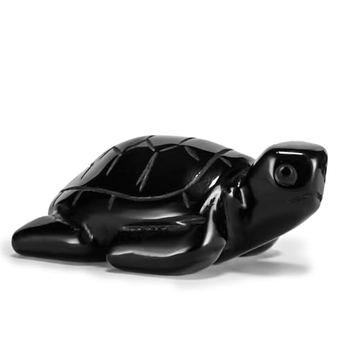 Artistone 2" Gemstone Sea Turtle Figurine, Hand Carved Natural Crystal Healing Animal Hawksbill Sculpture Paperweight Home Office Decor (Black Obsidian) - color: Black Obsidian