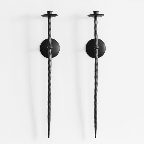 Large Wall Candle Holder Set of 2 Twisted Candle Sconces Wall Mount Metal Candle Holders Decor for Bedroom Dining Room 23.5" (Black) - color: Black -2
