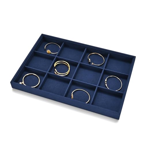 12 Grids Microfiber Jewelry Tray Bracelet Tray Bangle Tray Jewelry Display Tray Stackable Jewelry Trays for Bracelet Bangle Holder Watch Earring Brooches Display Tray (Blue) - color: Blue, size: 12 Grid
