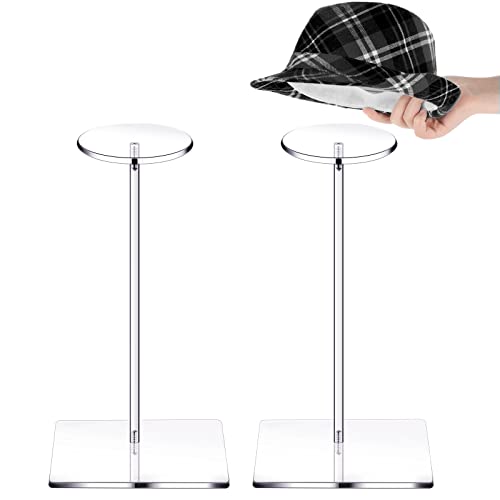 Yookeer 2 Set 12 Inch Clear Acrylic Hat Stands and Wig Display Rack Stands for Multiple Hats Display Tabletop Baseball Caps Watch Tabletop (Square Bottom) - color: 12 Inch in Height, style: Square Bottom
