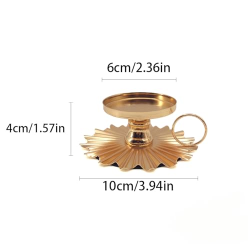 Vintage Iron Candle Holder Handheld Rustic Candelabra for Home Decor - 3.94" L x 3.94" W, Gold Plate Shape - color: Gold, size: Plate Shape