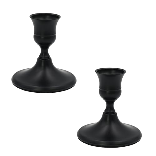 2 Pcs Black Taper Candle Holders 2.8 Inch Vintage Short Skinny Metal Candlestick Holders for Table Centerpieces - color: Black