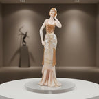 Comfy Hour 13" Glamour Elegance Art Deco Lady Figurine, Elegant Standing Woman Statue in Shimmering Gold and Tan Gown, Roaring 20s Style Desktop Decor Accent, 1 Unit - color: Elegant Standing Lady