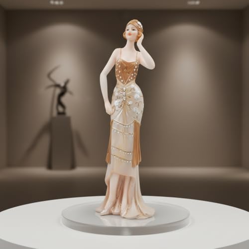 Comfy Hour 13" Glamour Elegance Art Deco Lady Figurine, Elegant Standing Woman Statue in Shimmering Gold and Tan Gown, Roaring 20s Style Desktop Decor Accent, 1 Unit - color: Elegant Standing Lady