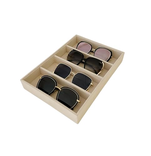 Velvet Sunglasses Organizer Tray 4 Slot, Stackable Eyewear & Glasses Display Case, Premium Beige Velvet, Scratch-Free Lining, Drawer Insert for Dressing Table Vanity Home Retail Trade Show - color: Sunglasses Tray