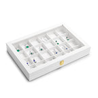 Oirlv Premium Blue Leather 24 Grid Jewelry Tray with Transparent Lid Earrings Rings Organizer Box Stackable Jewelry Box Drawer Inserts Women Gift - color: White, size: 24 Grid