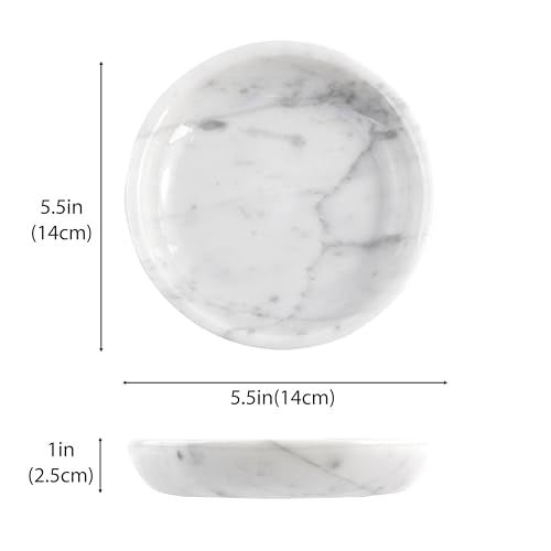 Small Natural Marble Jewelry Tray Key Plate Holder Dish Trinket Decor Catch All Bowl for Ring Earring Stone Gift for Women Daugther,Bianco Carrara White,5.5" - color: Bianco Carrara White