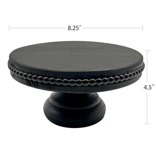 dwellington White Wash Display Wood Riser, 8.25inch Shabby Chic Pedestal Tray Decor with Beads, Farmhouse Display Stands for Coffee Bar, Bathroom, Kitchen Island (Black)