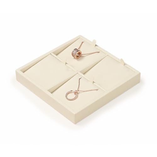Oirlv Microfiber 4 Slots Jewelry Pendant Display Tray Jewelry Necklace Organizer Display Tray(Beige) - color: 4 Necklaces P13411
