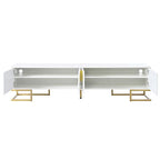 ON-TREND Modern TV Stand with Metal Legs and Gold Handles for TVs Up to 80'', Media Console Table with Cabinets and Adjustable Shelves, Luxury TV Cabinet with Geometric Lines for Living Room, White - color: White+gold1
