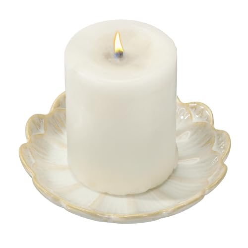 uxcell Candle Holder Plates, 4 Inch Ceramic Candle Tray Tealight Incense Holder Dish Candlestick for Tea Light Aromatherapy Wedding Rustic Vintage Home Decor, Sunflower White - color: White