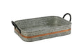 Galvanized Metal Serving Trays Iron Black Handles, Farmhouse Tray with Copper Strip, Decorative Centerpiece for Coffee Table or Dining Table, Rustic Utility Tray for All Purpose, Rectangular Trays - size: 17" x 9.5" x 2"