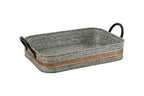Galvanized Metal Serving Trays Iron Black Handles, Farmhouse Tray with Copper Strip, Decorative Centerpiece for Coffee Table or Dining Table, Rustic Utility Tray for All Purpose, Rectangular Trays - size: 17" x 9.5" x 2"