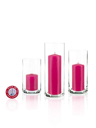 yummi Set of 12 Slim Pillars and Cylinder Vases - Hot Pink - color: Hot Pink