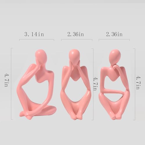 BrownLove 3pcs Pink Human Body Abstract Art Decoration, Modern Art Resin Statue Room Office Shelf Bookcase Decoration - color: Pink