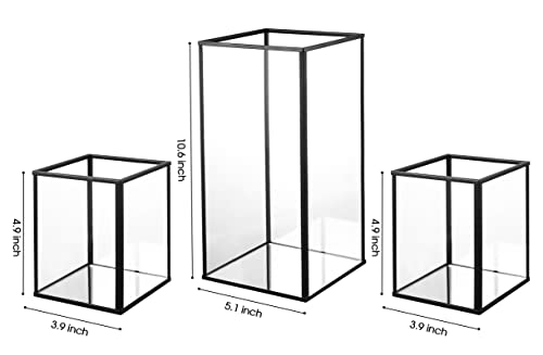 yshengood Hurricane Candle Holder Set of 3 Pcs, Black Candle Holder for Pillar Candle - size: 3-Piece Set