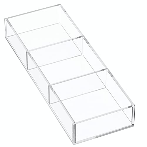 HIIMIEI 3 Section Clear Acrylic Drawer Organizer Tray, Office & Makeup Drawer Organizer (11.8x4.3 inch) - size: 4'' x 12''