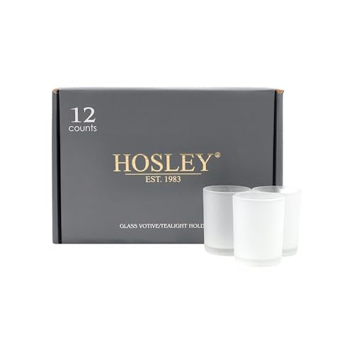 Hosley Set of 24 Frosted White Glass Votive/Tea Light Holder. Ideal for Use with Tea Lights for Weddings, Parties, Aromatherapy, Votive Candle Gardens. Bulk Buy - color: Frost White, size: 24 count