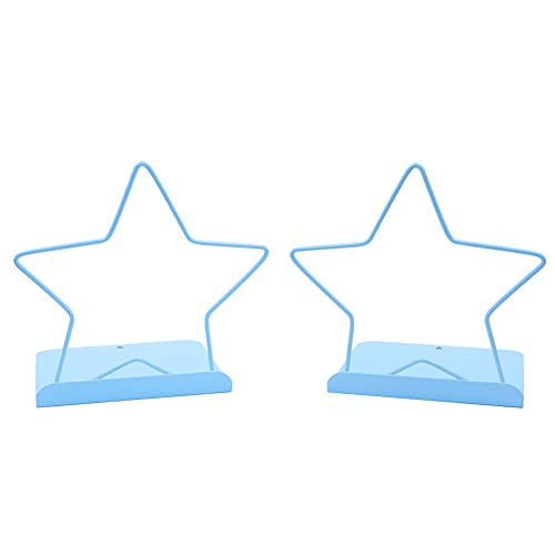 Fashion Star Bookend Non-Skid Metal Book Ends Book Stands for Home Shelves School Office Decoration Kids Study Gift (Blue) - color: Blue