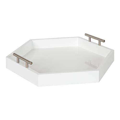 Kate and Laurel Lipton Modern Hexagon Tray, 18 x 18, White and Silver, Decorative Tray for Storage and Display - color: White/Silver, size: 18" x 18" x 3.3"