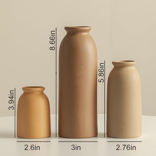 Ceramic Vase Set-3, Small Flower Vases for Decor, Modern Boho Farmhouse Style, Decorative Vases for Pampas Grass & Dried Flowers, Distressed Finish (Earth Tone) - color: Earth Tone