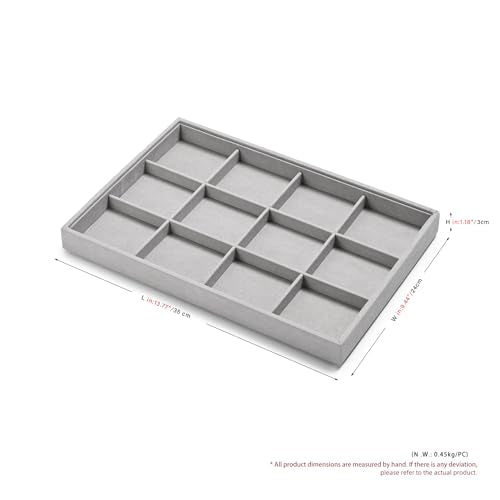 12 Grids Microfiber Jewelry Trays Bracelets Tray Stackable Jewelry Organizer Trays for Drawer Bracelet Holder Earring Tray For Bracelet Bangle Earrings Watches Storage (Gray) - color: Grey, size: 12 Grid