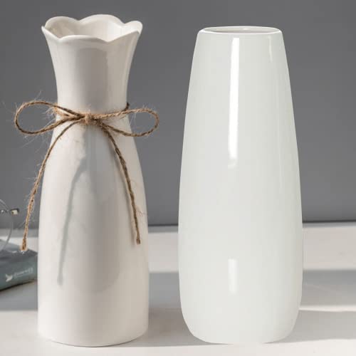 Arawat 2 Ceramic Vase White Flower Vase for Home Decor Modern 7.9 inch Mini Vase for Table Shelf Home Decor Vase for Fireplace Bedroom Kitchen Living Room Wedding Office Desk Birthday Gifts - color: 2 Set 7.9 Inch White Ceramic Vase for Home Decor