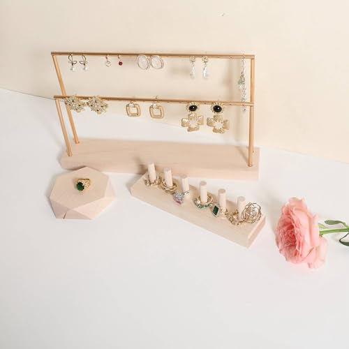 GemeShou maple wood ring storage jewelry organizer for woman, jewelry ring holder with 6 cones for jewelry selling, small ring display stand【Ring organizer-6 cones】 - color: white