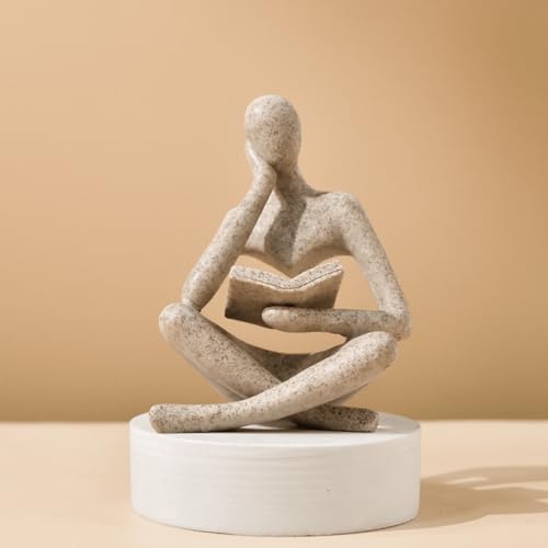 Style-A Beige, Creative Abstract Thinker Bookend for Home Aesthetic, Study, and Wine Cabinet – Stylish Shelf Decor Accent and Thoughtful Gift for Living Room, Bar, or Coffee Shop - color: Reader-beige-a