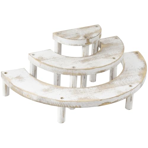 MyGift 3 Tier Wooden Display Riser Stand, Cupcake Stand & Perfume Organizer, Rustic Whitewashed Tiered Display Shelf for Desserts, Nail Polish, Makeup, Plants & Collectibles - color: Whitewashed