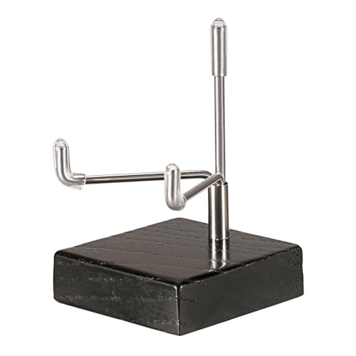 Hipiwe Adjustable Stainless Steel Arms Display Stand Wooden Base Rock Display Small Display Easel Holder for Displaying Fossil Coral Geodes Rock Mineral Agate Plate Seashell and Photos, 2"x2"x3.1" - size: Small